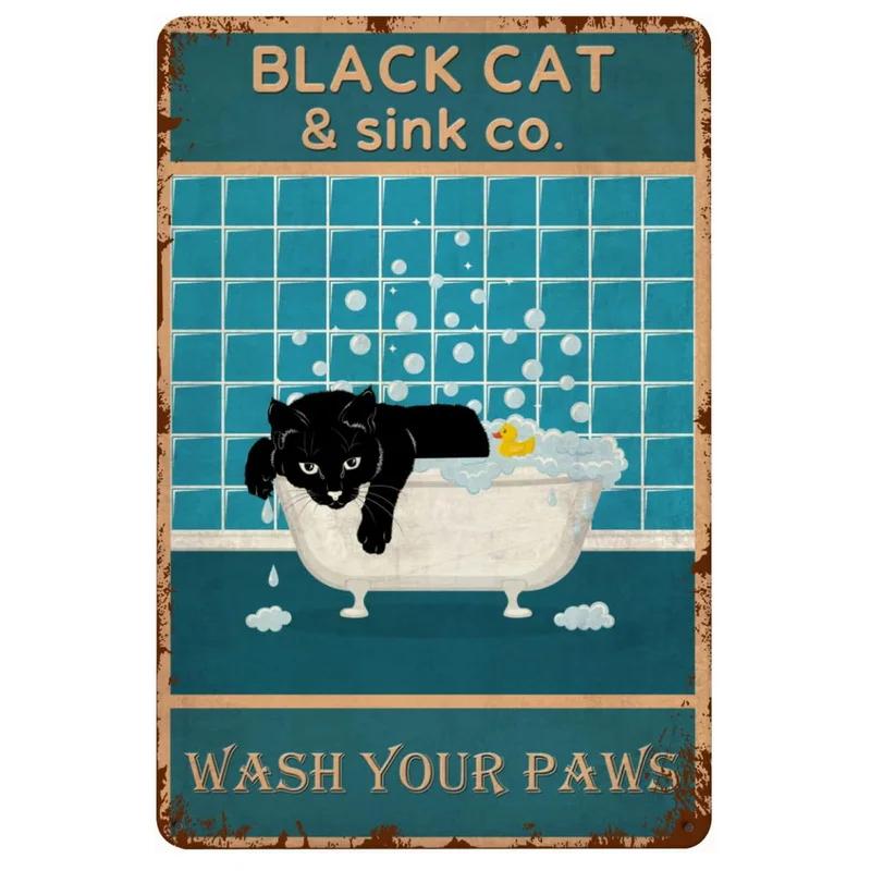 Retro Metal Tin Signs Cat Dog Bath Soap Wash Your Paw Bubble Posters Vintage Toilet Cave Bar Home Bathroom Wall Decoration Signs