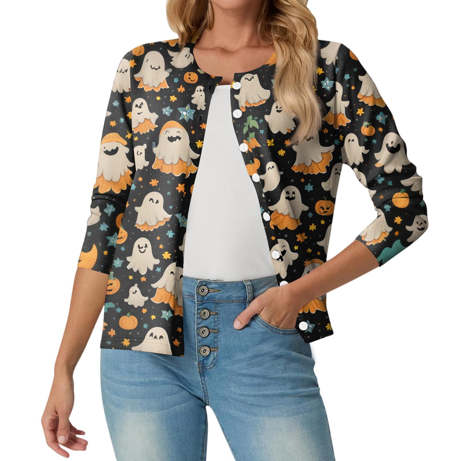 

Женский модный, повседневный, удобный кардиган-жакет с принтом на Хэллоуин S