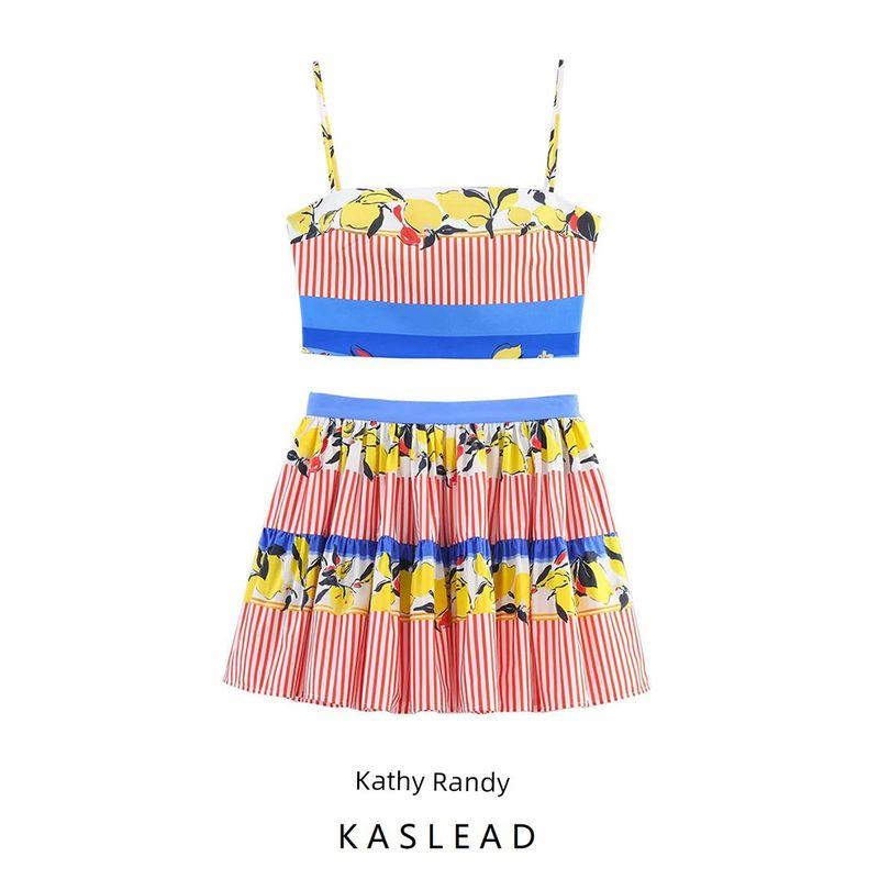 Kaslead New Arrival Women's Clothing Fashion Style Fashion Lemon Printing Top Skirt 6929433 3442348