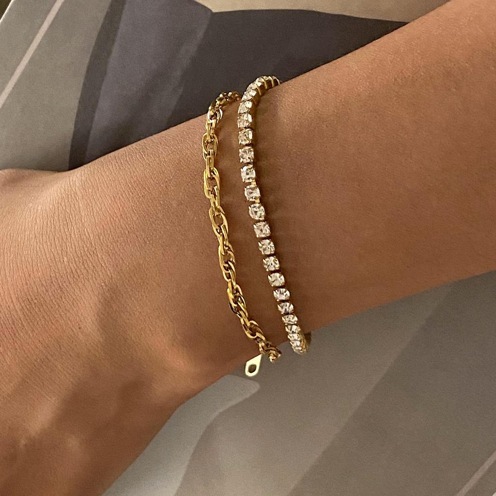 Fashion Stainless Steel Metal Double Chain Collar Trendy Bracelet 18K Gold PVD Plated Water Resistant Jewelry 2024
