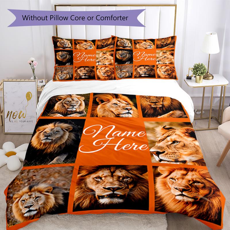 Lion Customize Your Name Bedding Set Breathable Duvet Cover With Pillowcases Decorative Bed Linen For Bedroom Home Decoration Birthday Gift