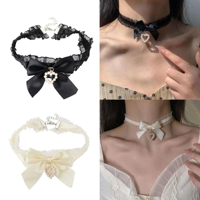 Handmade Heart Pendant Necklace Adornment Personalized Bowknot Neckchain Jewelry