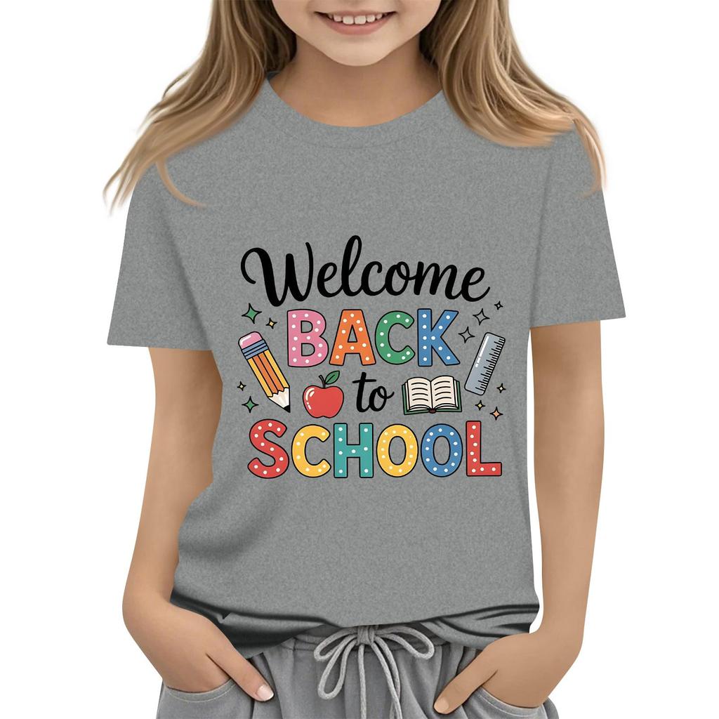 Children's Casual and Fashionable Round-Neck Printed Short-Sleeve Top for Back-to-School