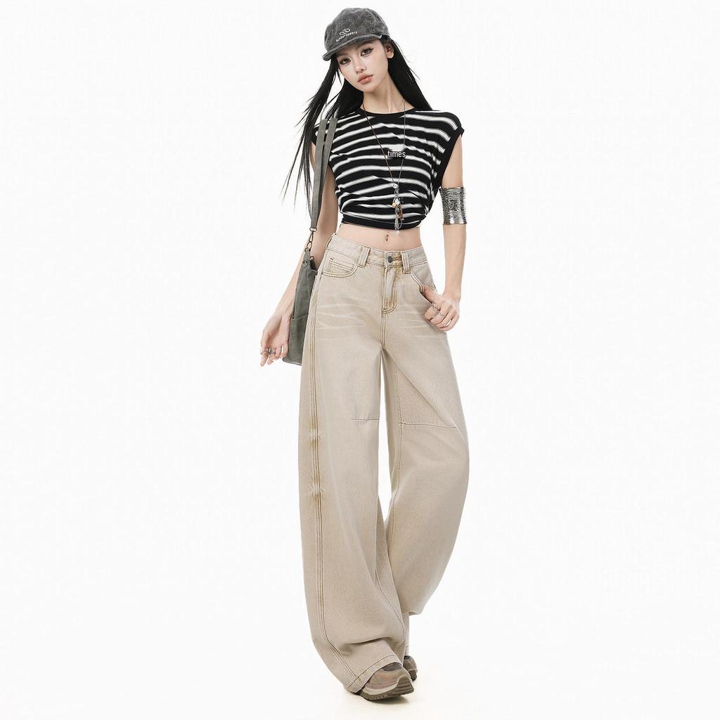High Street American Spicy Cat Wide-Leg Jeans: Women's 2026 Spring Retro Loose Floor-Length Trend