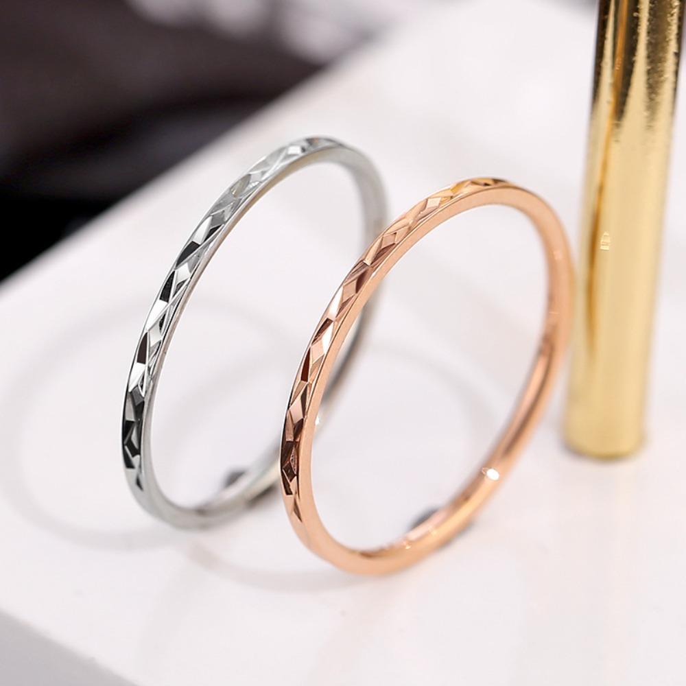 Minimalist Titanium Steel Ring Diamond Cut Stainless Steel Couple Ring Fashion Jewelry