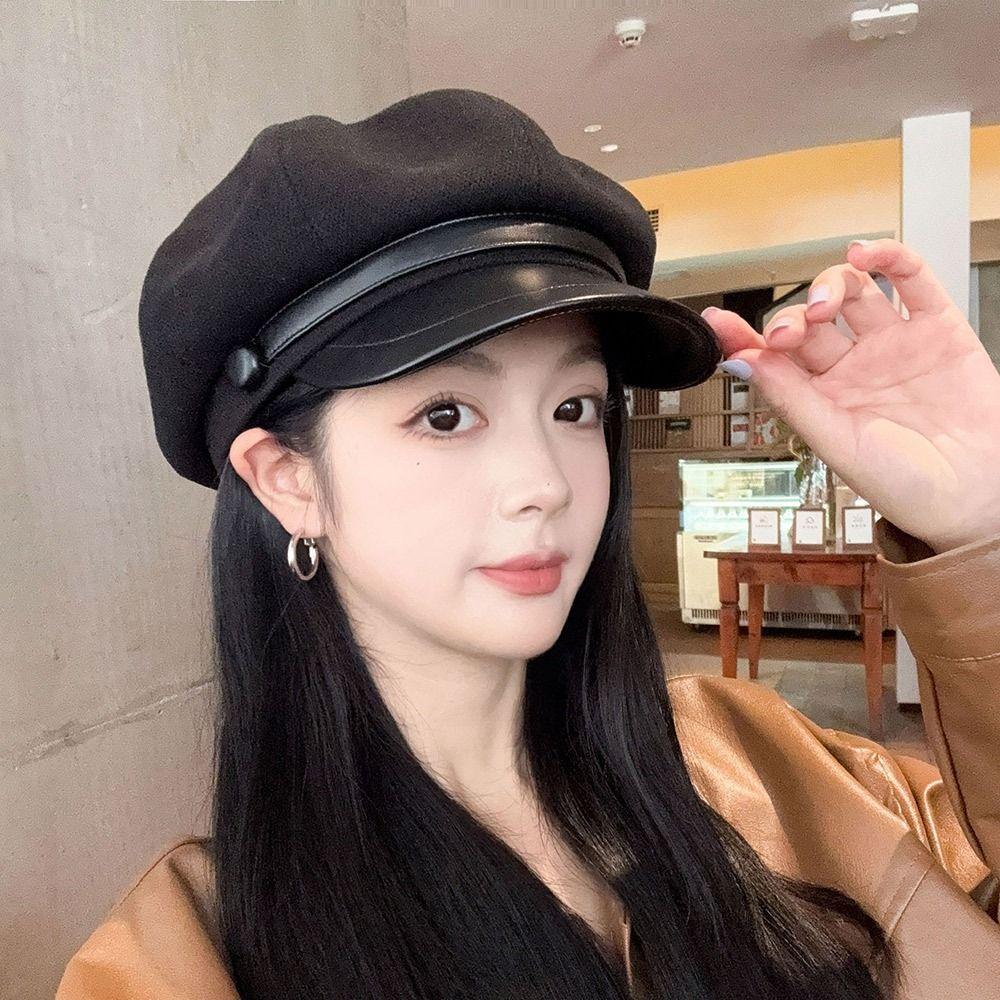 New Solid Color Octagonal Cap Windproof Adjustable Newsboy Hat Warm Pumpkin Hat