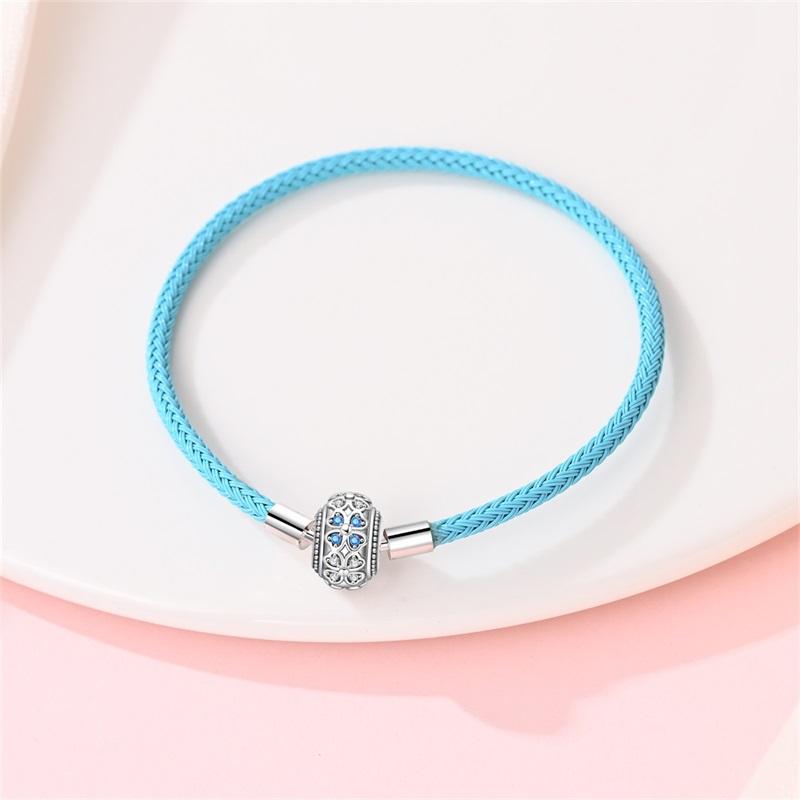 Bracelet 925 Silver Charm Bracelet 17-20CM Shell Blue Leather Rope Bracelet For Women DIY Charm Jewelry Gifts