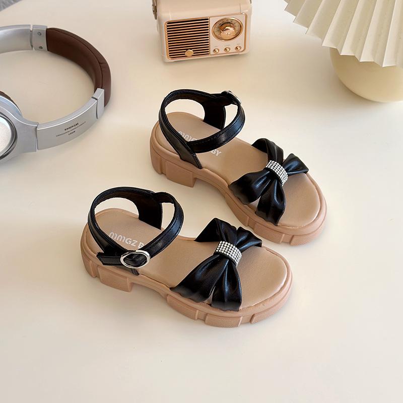 Girls Bow Rhinestone Chunky Heel Sandals 27 чёрный