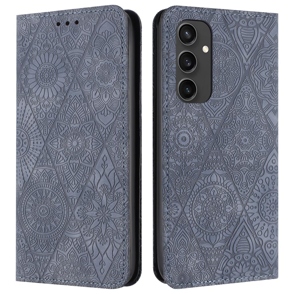 For Samsung Galaxy S24 FE Case Imprinted Flower Wallet Stand Leather Phone Cover