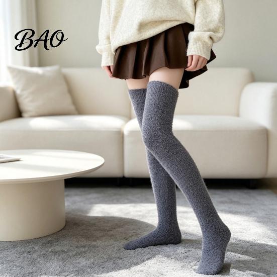 Fleece Thigh High Socks 1 Pair Fuzzy for Women, Long Soft Fluffy Stockings Leg Warmer, Thickened Plush Over The Knee Stockings, Winter Boot