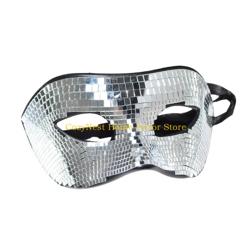 92MF Silver Discos Mask With Glittering Designs Breathable Party Mask Charm Ornament with Flashy Designs for Various Occasion