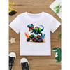 European Sizes Boys' Dinosaur T-Shirt with T-Rex & Print - Short Sleeve Round Neck Casual Top, Suitable For, Playdates