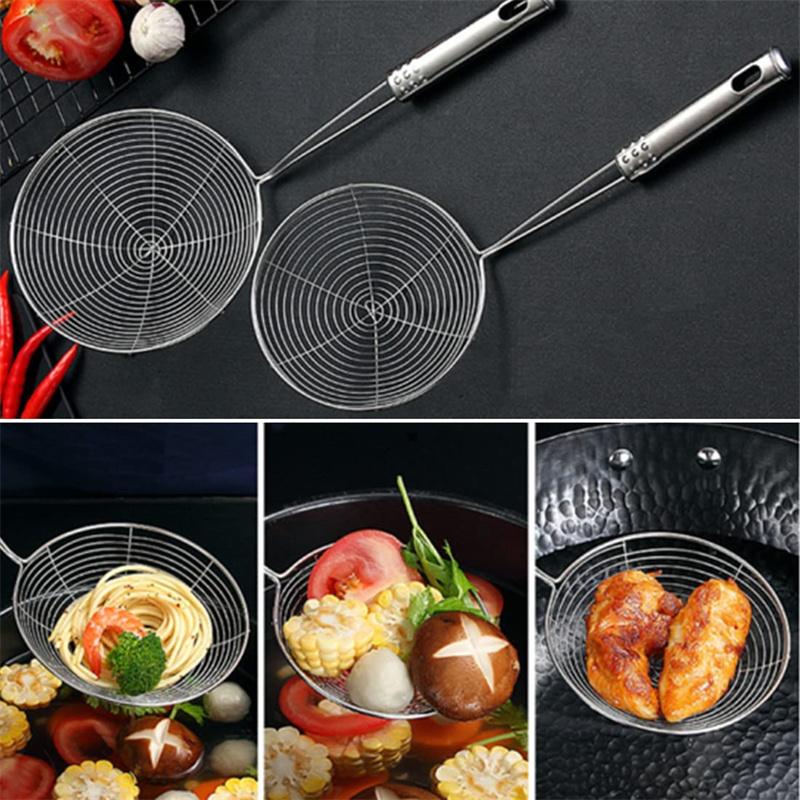 1pc Kitchen Tools Oil Pot Strainer Ladle Skimmer Oval Fine Mesh Stainless Steel for Food Kitchen Accessories French Fries Filter