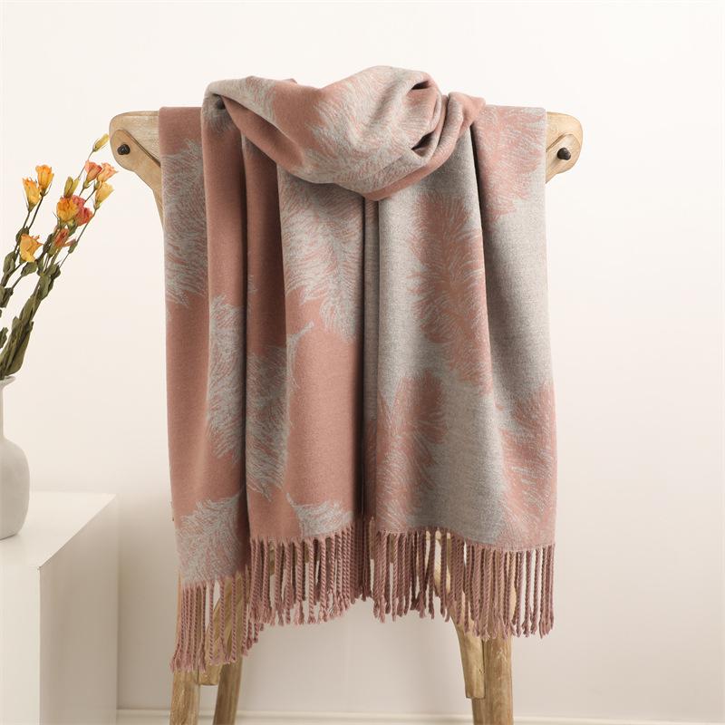 Women's Fall and Winter Faux Cashmere Scarf Thickened Warm Double-sided Two-color Tassel Shawl