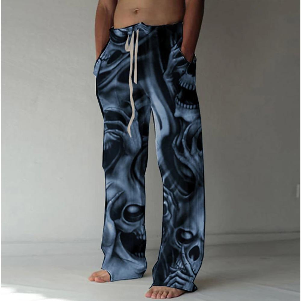 Men's 3D Distressed Printed Baggy Casual Trousers, Elastic Drawstring Waist with Pockets, for Spring Summer Home Outdoor Vacation