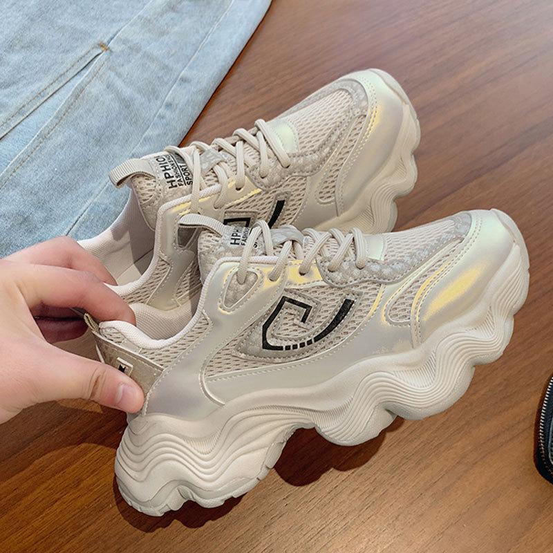 Dad Shoes Ins Trendy New Summer Mesh Breathable Thick Bottom Height-Increasing Leather Lightweight Casual Sneaker Women