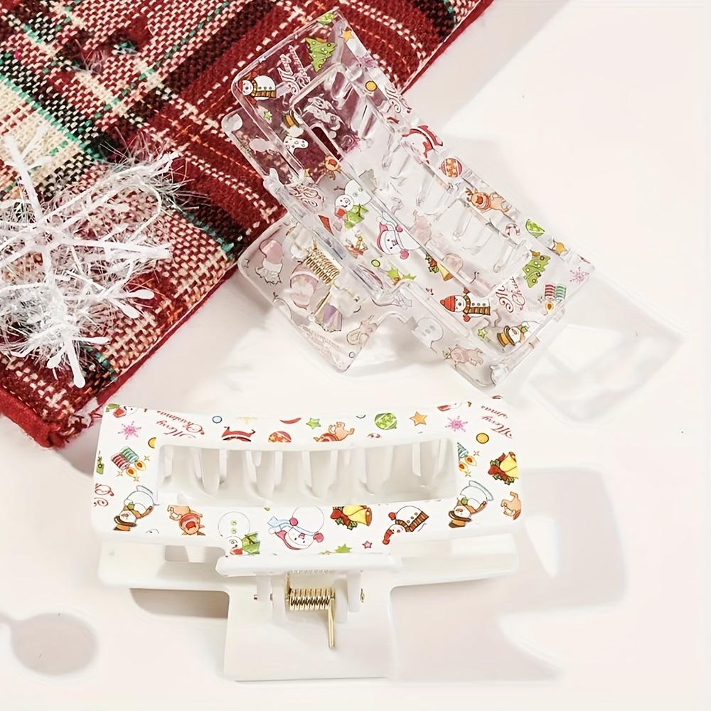1/4pcs Christmas Theme Hair Clips, Snowman Santa Reindeer Print Fashion Jaw Clip for Party Prom Women, Christmas Claw Clip
