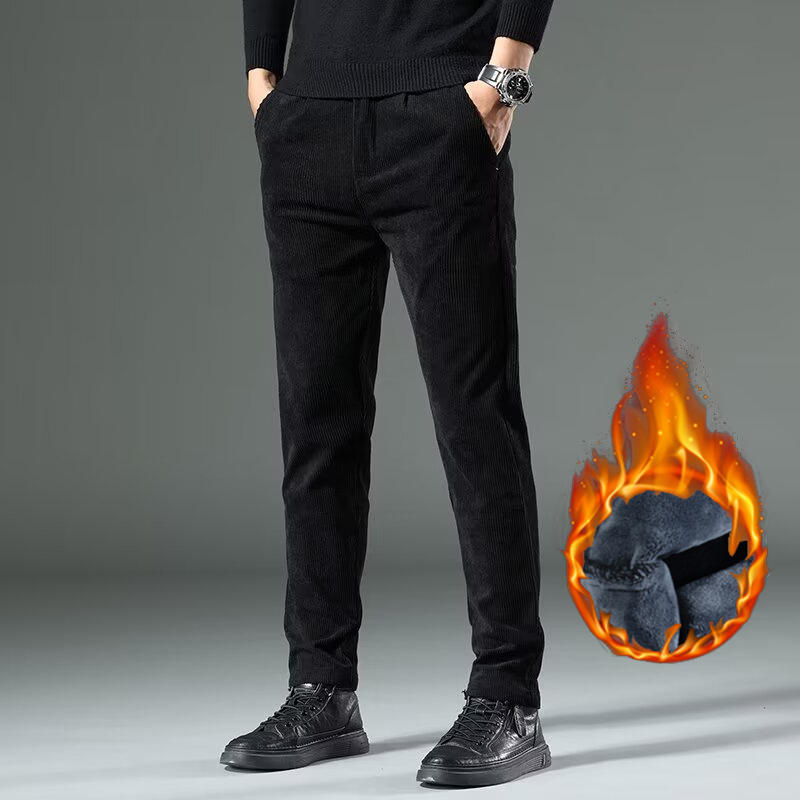 Men's Autumn and Winter Corduroy Thicken Pants Narrow Leg Casual Pants Thermal Plush Trousers Male