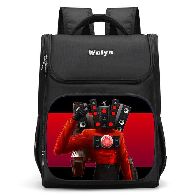 Trendy Nylon Student Backpack With Titan Monitoring Man Design For School Use