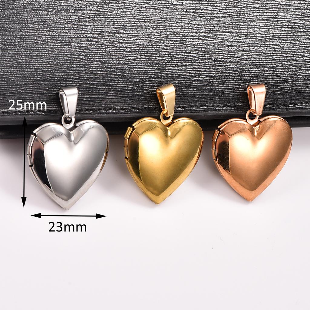 Stainless Steel Zirconia Heart Photo Locket Pendant Openable Picture Box Frame Charms Chain Necklace for Women Men Metal Jewelry