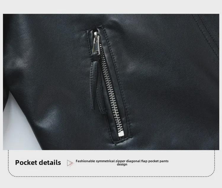 Women's Sheepskin Motorcycle Jacket: Genuine Leather, Stand-Up Collar, Short Style for Spring & Autumn.