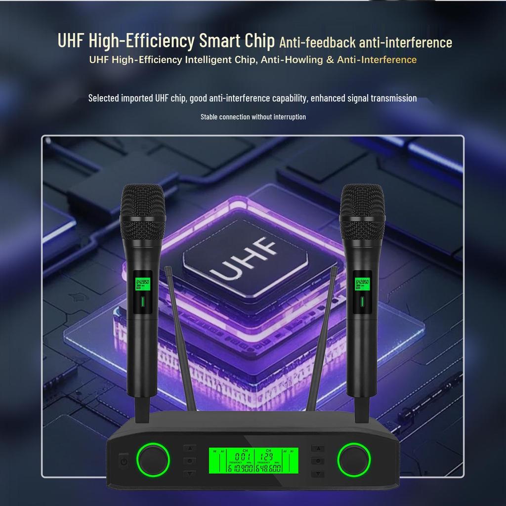 Professional UHF Wireless Dual Microphone Set for KTV & Live Streaming – Anti-interference, High-Quality Sound