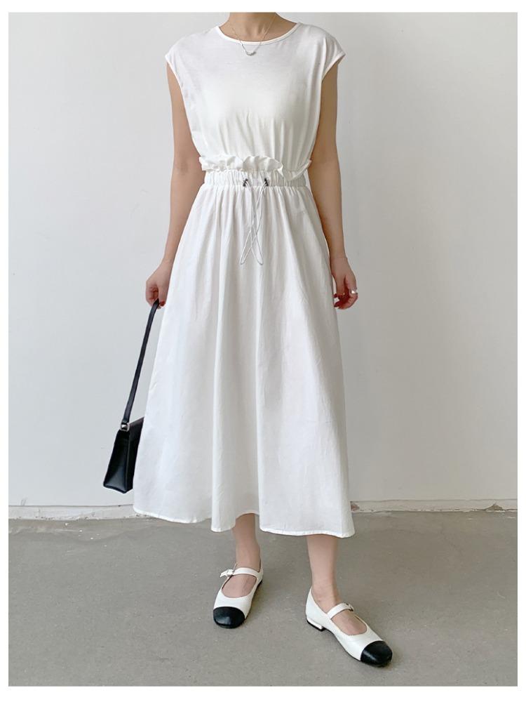 Women Summer High Waist Loose Patchwork Bud Dress Japanese Style Flowy Comfortable Dress Lightweight High Recognition Elegant Flattering Chic Dress