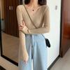 Autumn Winter Long Sleeve Slim Fit Pullovers Office Lady Fashion V-neck Solid Color Knit Tops Sweaters For Women Clothing 28684