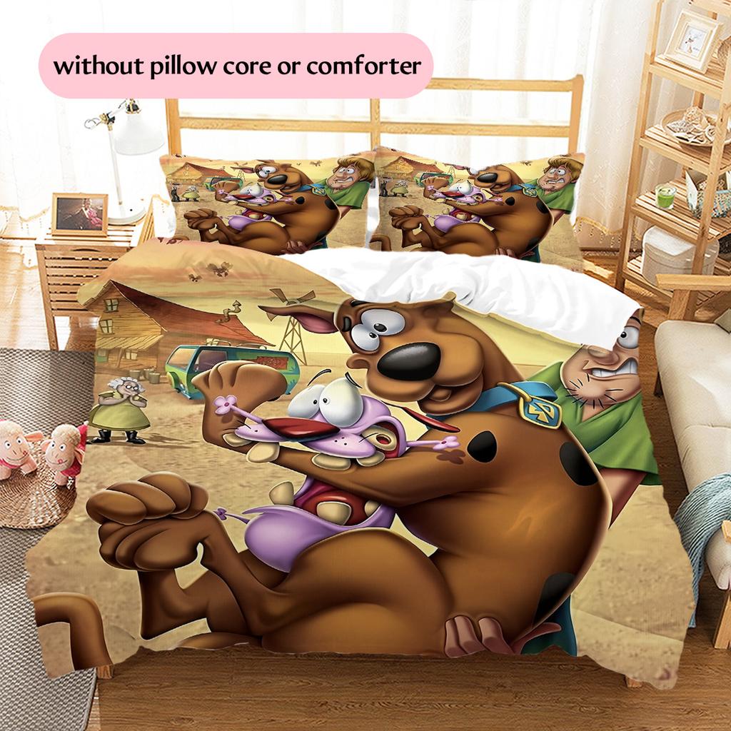 Pościel z wzorem Scooby-Doo Zestaw kołdry Dekoracja domu Prezent (1 * poszwa na kołdrę + 2 * poszewki na poduszki bez rdzenia)