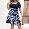 Women's Fashionable And Trendy Round Neck Short Sleeved Waist Print Dress In Plus Size