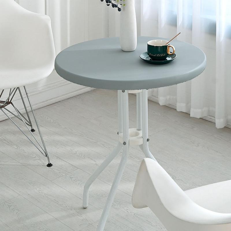 Waterproof Round Elastic Edged Tablecloth PU Leather Oil-resistant Non-slip Table Cloth Cover for Home Kitchen Dining Room