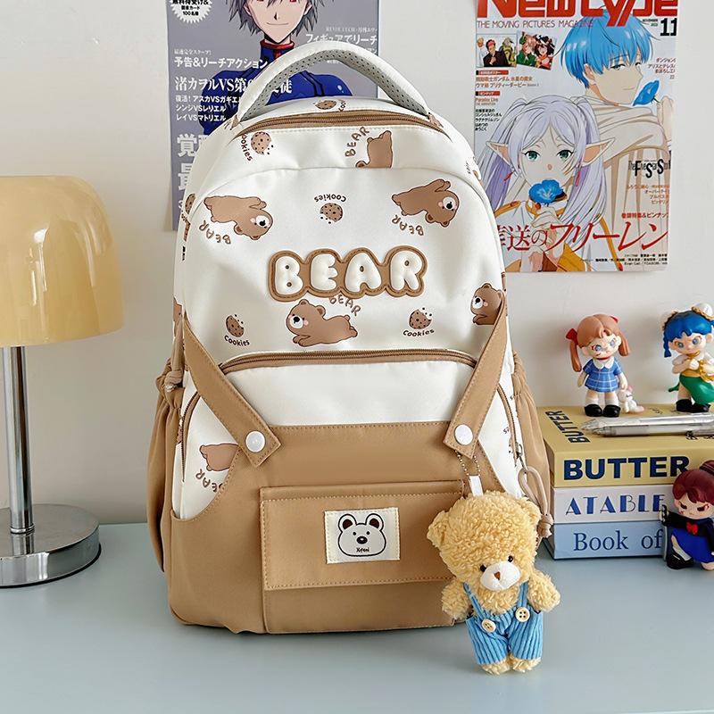 Schoolbag Junior High School Student Backpack Female Japanese Cute Bear Campus Large Capacity School Bag Girl Versatile Casual Backpack