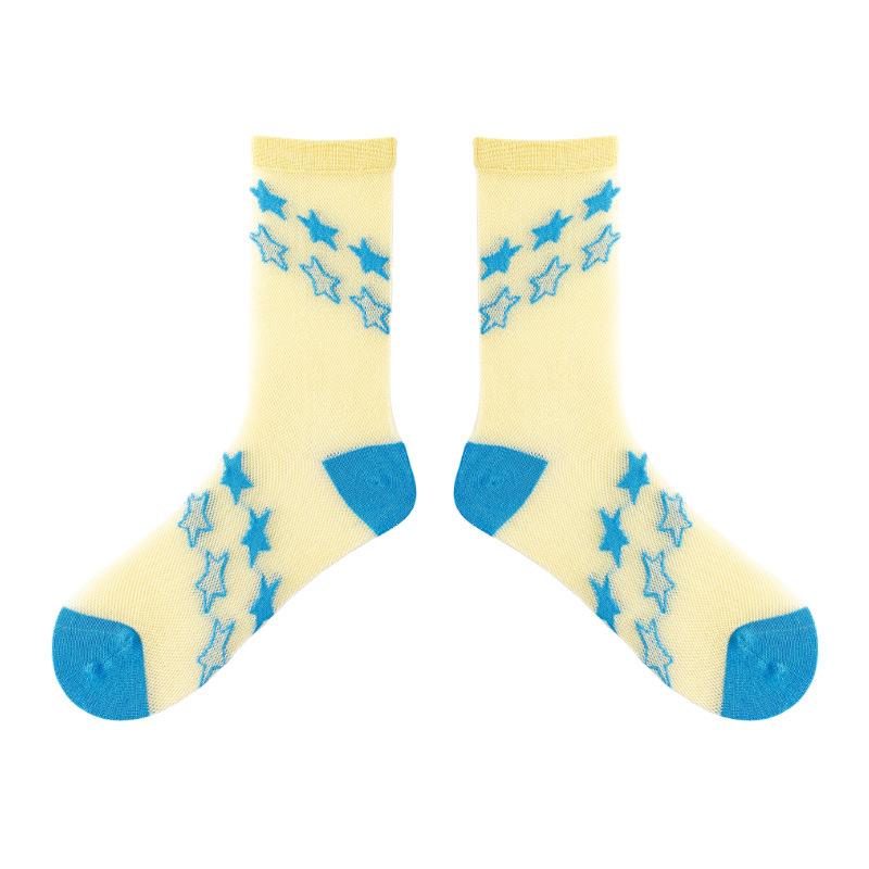 

Spring and Summer Fashion Mid-Calf Socks Women s Lightweight Breathable Cute Five-Star Colorful Cotton Socks 1 pair жовтий