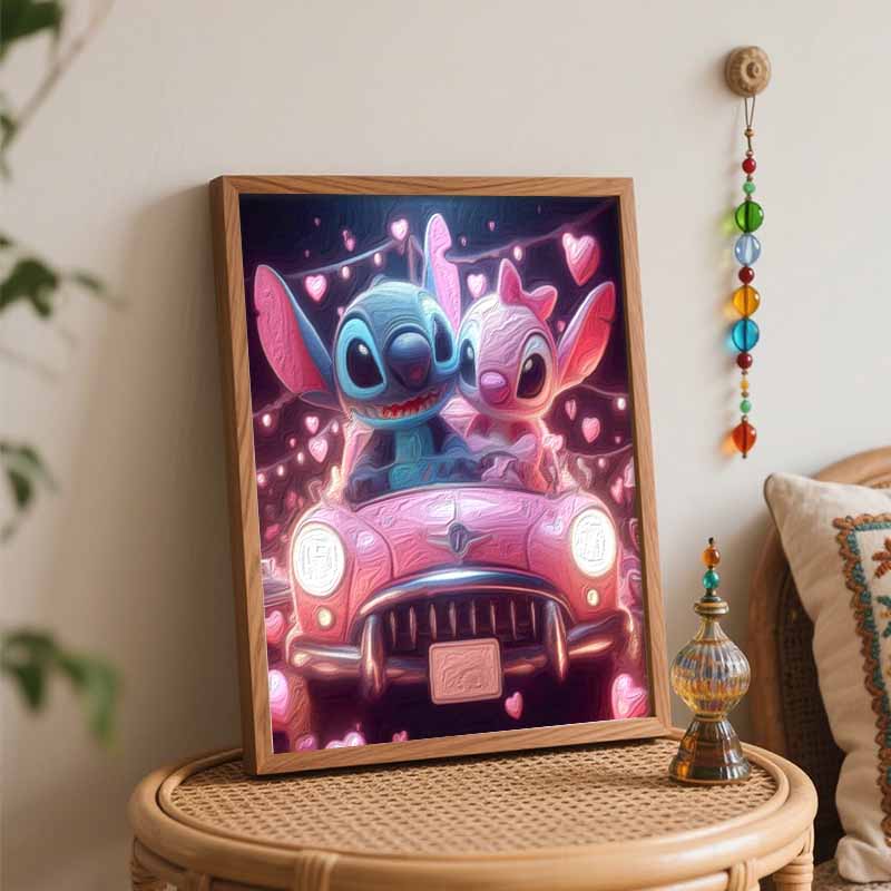 Disney Stitch Angel Car Love Oil Paint Art Painting Kit Home Wall Decor Handmade Gift For Valentine Day Romantic Art Canvas Supplies