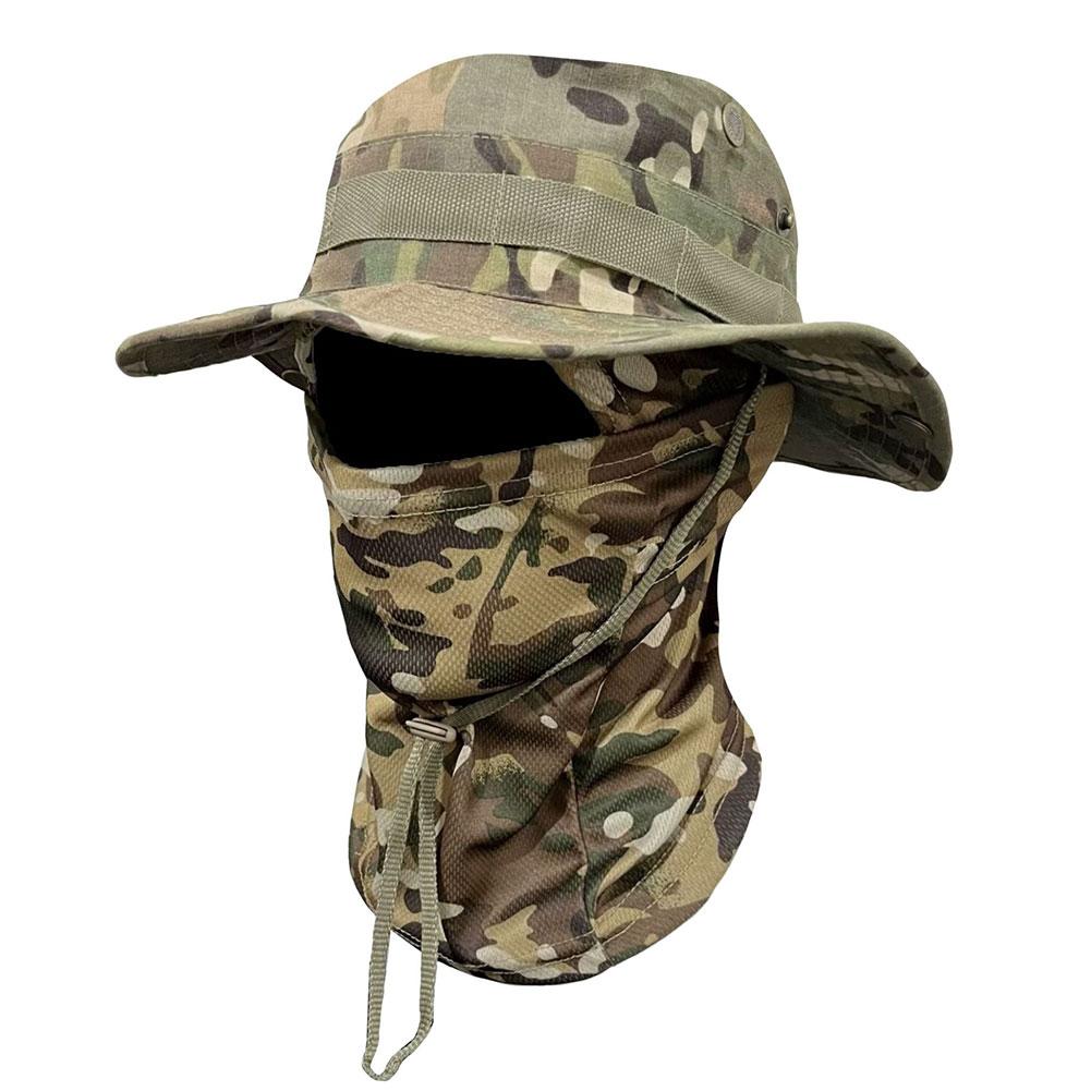 Sonnenhut Sturmhaube Vollgesichtsmasken-Set Breitkrempiger Fischerhut Sonnenschutz Angelkappe für Männer Frauen Angeln Wandern Camping