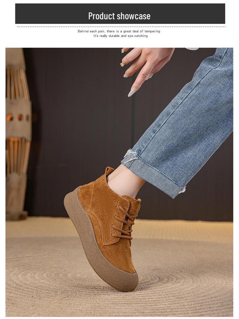 Damskie buty casualowe ze sznurowaniem, z okrągłym noskiem, ze skóry bydlęcej, w dużych rozmiarach 41-43, na miękkiej podeszwie i z aksamitną podszewką, Jesień/Zima 2025