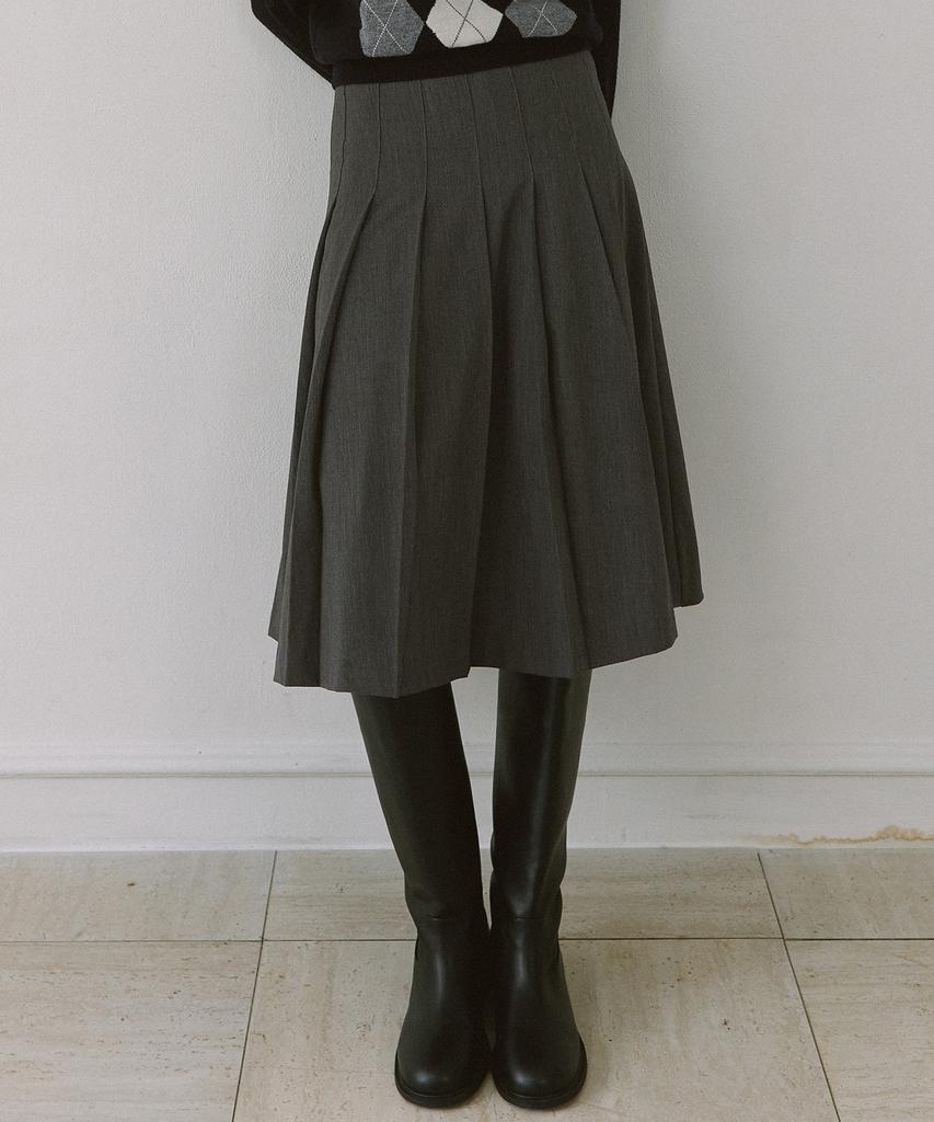 YUPPE Pleated Wool Skirt_Charcoal