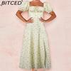 BITCED Women's Dress: Elegant Floral Print Split-Hem Fashionable Resort Strapless Dress