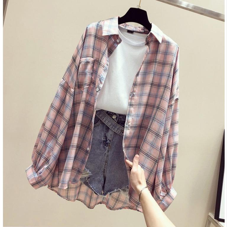 Damen Retro Karoshirt - Frühling 2025 Koreanischer Loose-Fit, Sonnenschutz, Jacke im Feenstil
