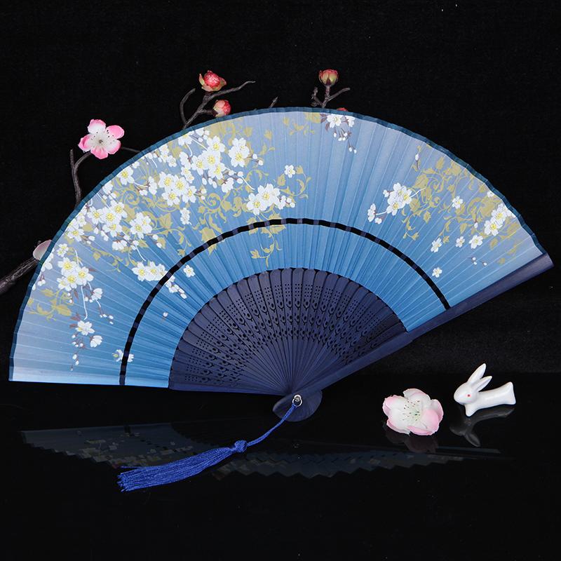 Chiński styl Retro Składany wachlarz Lato Wachlarz ręczny dla kobiet Wachlarz na imprezę do tańca Starożytny gruby, ale luźno tkany jedwab abanicos para boda