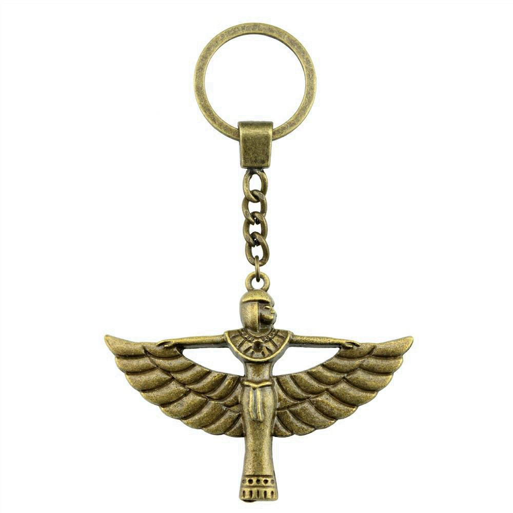 Chiefs Pharaohs Buddha Spiritual Amulet Pendant Antique Bronze Metal Keychain with 30mm Ring for Couples
