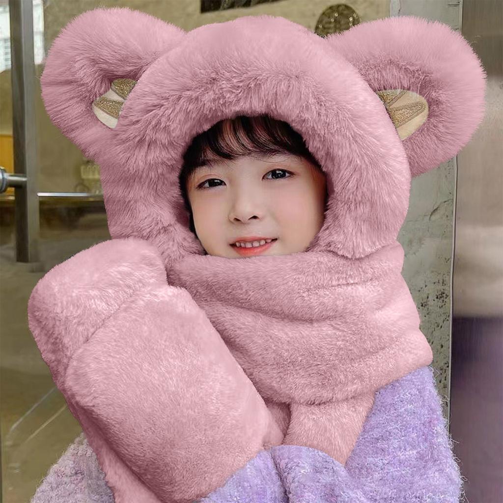 Adult Winter Teddy Bear Hat Scarf Integrated Ear Hat