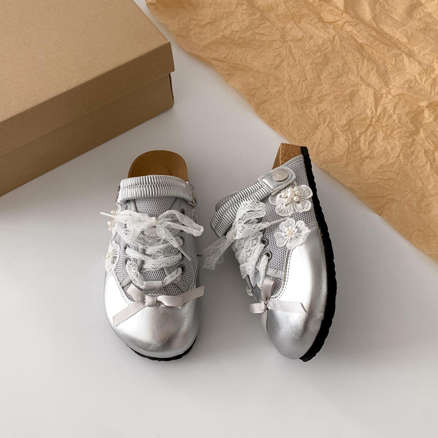 

Интернет-знаменитость взрыв серебро толстая подошва сумка голова тапочки женские летние 2025 новый ретро с юбкой Birkenstock половина тапок 40 серебряный