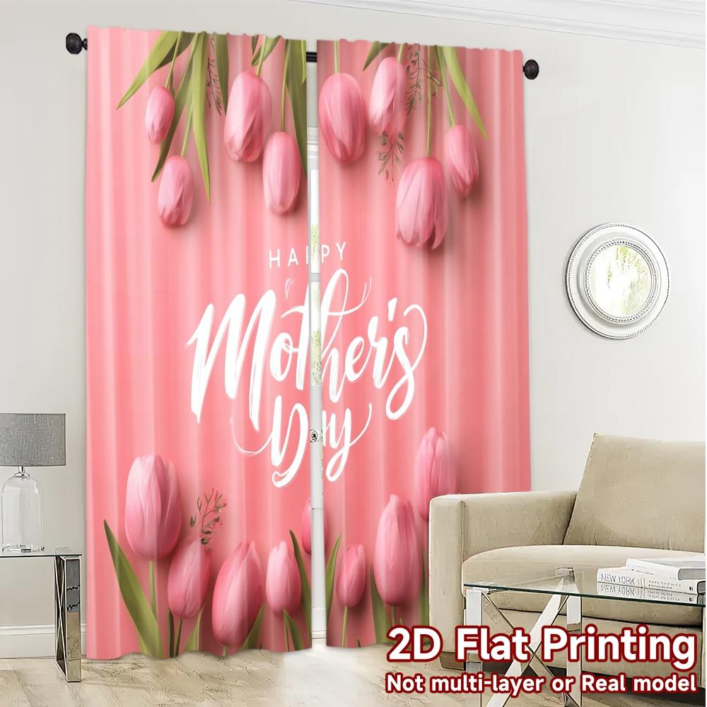 2pcs   2D FLAT PRINTING Curtains (Without Rod) Tulip Mothers Day Popular Curtains Versatile 100% Polyester Curtains Thermal