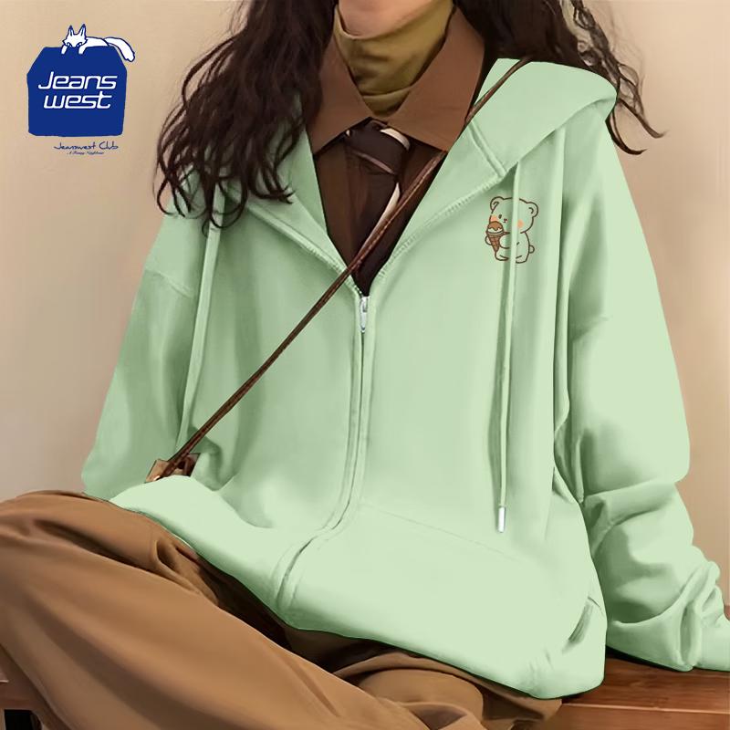 JEANSWEST CLUB Women's Cartoon Bear Hooded Sweatshirt