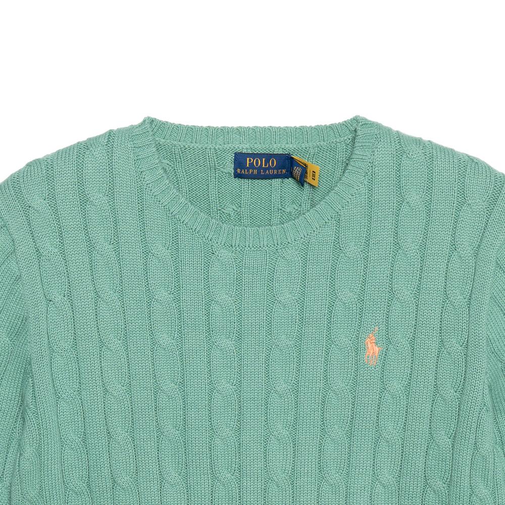 Maglione da Donna Girocollo a Treccia Colore Unico con Logo Ricamato Polo Ralph Lauren Verde 211570012-129