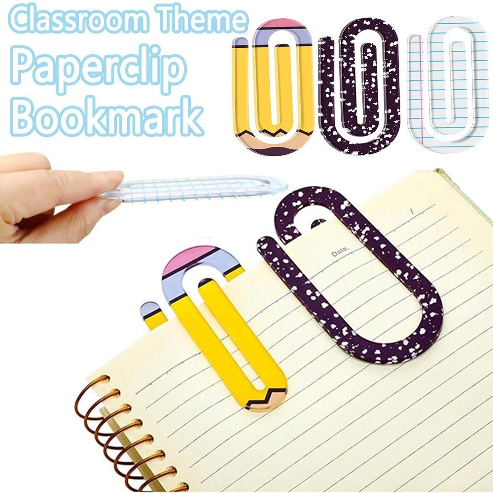 3Pcs/set Classroom Theme Paper Clips Creative Notebooks Paper Clips Document Bookmark  Note Decor