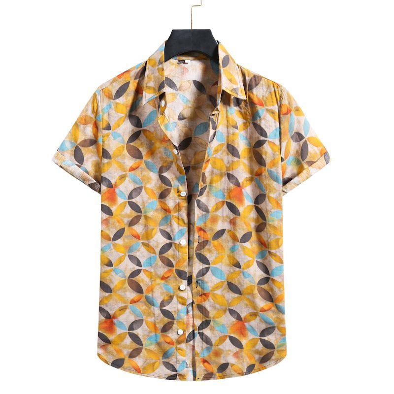 

Men s Striped Loose Lapel Floral Shirt Stripes Loose Lapels Flower Shirt Yellow S