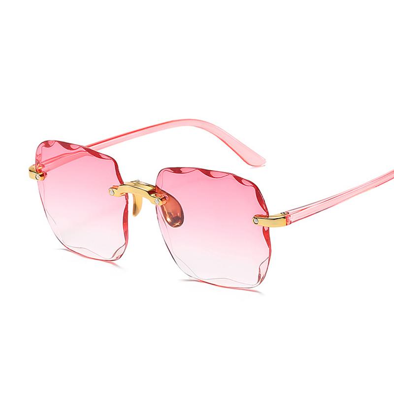Vintage Rimless Square Sunglasses Woman Luxury Fashion Oversized Sun Glasses Female Retro Pink Black Gradient Mirror Oculos