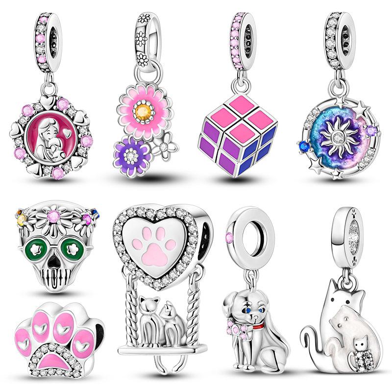 Copper Plated Cat Paw Rubik'S Cube Flower Charms Pendants Fit Original Bracelet Diy Fashion Jewelry